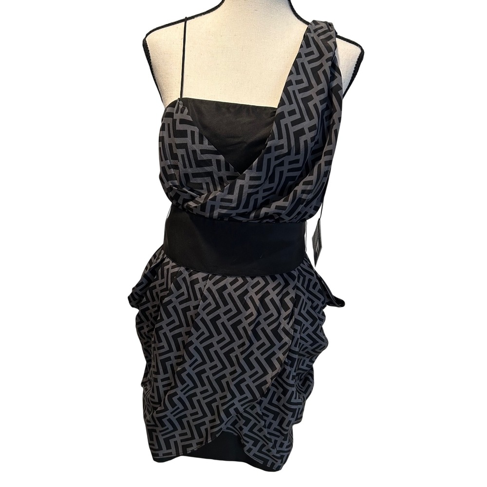 Alexander McQueen for Target Silk One Shoulder Dress Grey Black Geometric 11